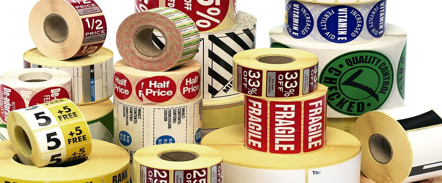 Rolls of printed logistics and retail labels